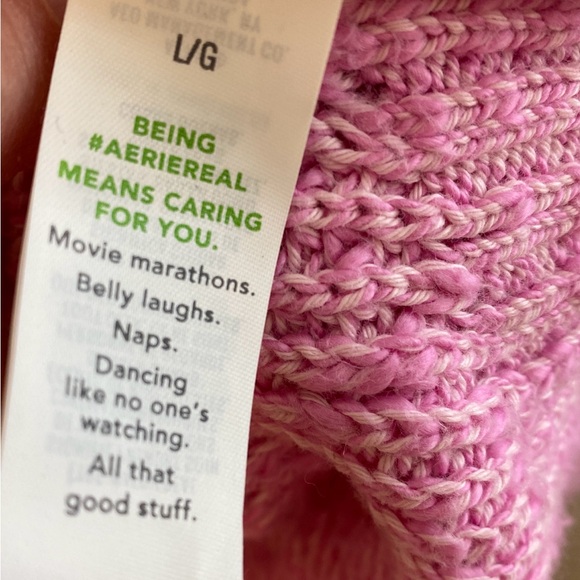 Aerie Pink Soft Chunky-Knit Sweater Cowl Neck Cozy Cotton Pullover Woman’s L - Picture 4 of 5